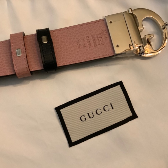 Auth New Reversible Black Pink Leather GUCCI Belt main image 5